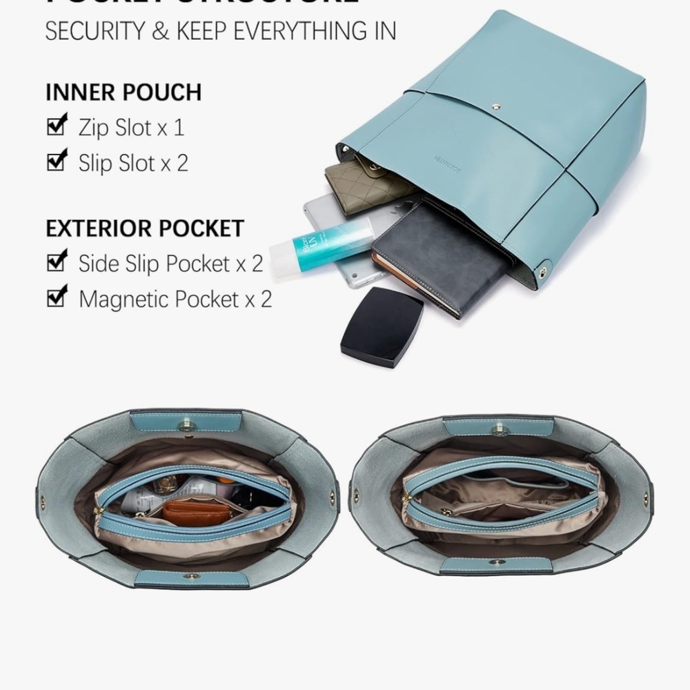 Stylish Sky Blue Leather Shoulder Bag - Picture 4 of 5